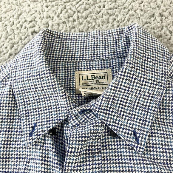 LL Bean Shirt Mens‎ Medium Houndstooth Button Up Pocket Outdoor Casual - Picture 2 of 6